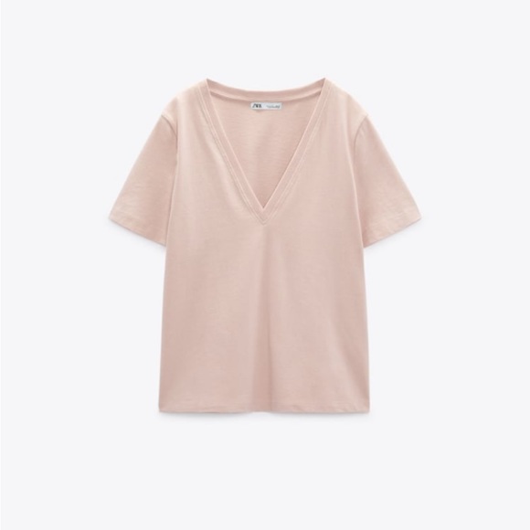 ZARA Premium Cotton T-Shirt Color- Beige/Pink Size-Large NWT - Picture 4 of 16